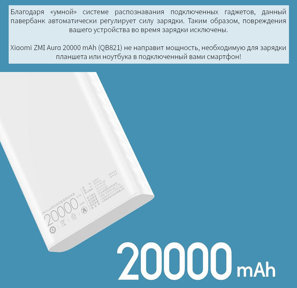 Портативное зарядное устройство Xiaomi ZMI Aura 20000 mAh (QB821)